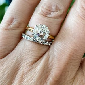 Hexagonal old cut Moissanite ring in 14k gold